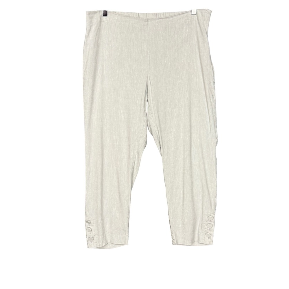 J.Jill Pants Womens MP Med Petite Light Grey Linen Stretch Button Ankle Cropped‎